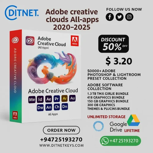 Adobe Creative Cloud All Apps 2020–2025 by Ditnetkey – 50% Discount Lifetime Access