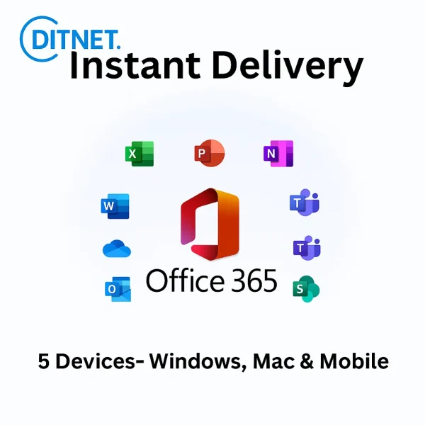 Microsoft Office 365 – Instant Delivery for 5 Devices (Windows, Mac & Mobile) by Ditnetkey