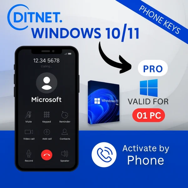 Genuine Windows 10 Pro phone activation key by Ditnet for fast and secure installation.